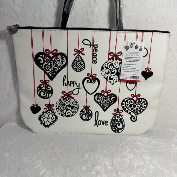 Brighton Love Notes Tote Bag Heart & Bow Design White & Black Red - Picture 3 of 5